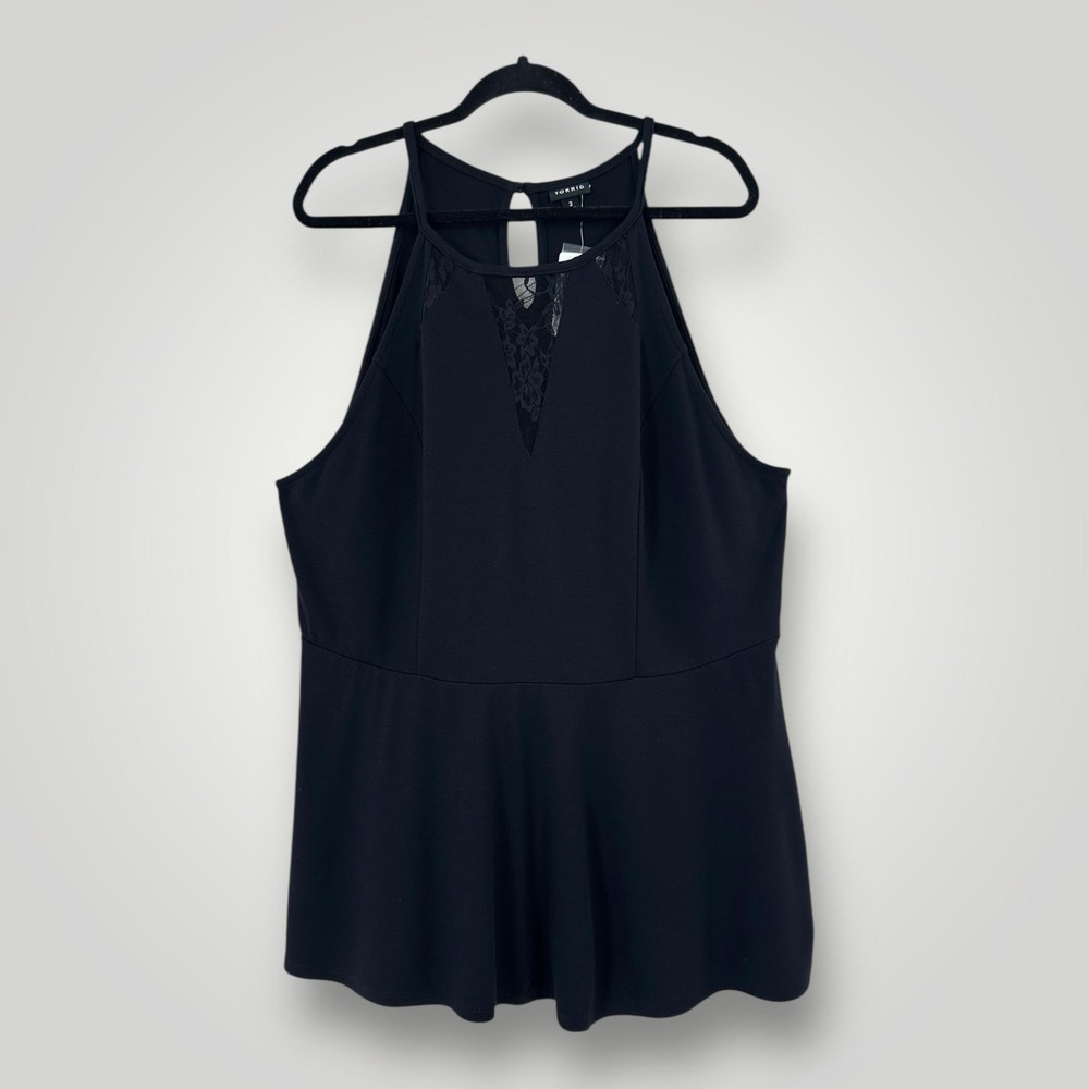 NEW Torrid Shirt Womens 3XL Black Keyhole Lace Peplum High Neck‎ Tank Top Plus